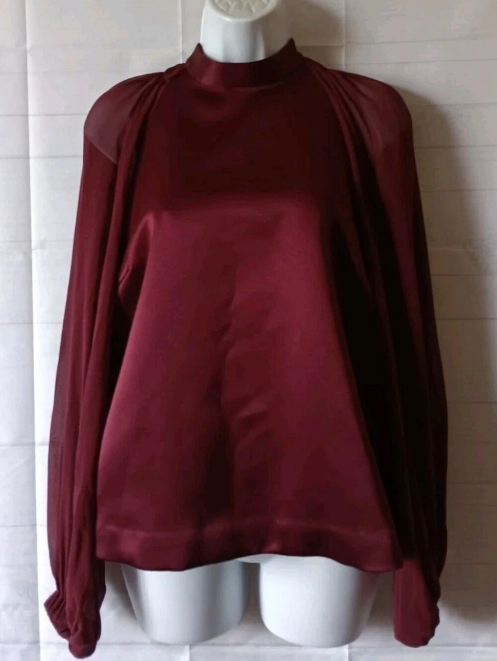 Day Birger Et Mikkelsen Burgundy Satin Sheer Sleeve Blouse Top 185.00